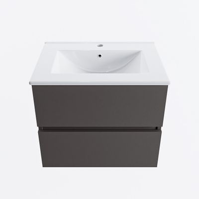 MONDIAZ VICA 60cm badmeubel onderkast Dark Grey 2 lades. Wastafel DENIA midden 1 kraangat, kleur Glanzend Wit.