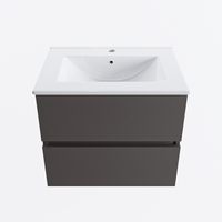 MONDIAZ VICA 60cm badmeubel onderkast Dark Grey 2 lades. Wastafel DENIA midden 1 kraangat, kleur Glanzend Wit.