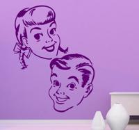 Retro meisje en jongen sticker