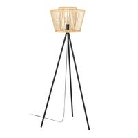 EGLO Hykeham Vloerlamp - Staande lamp - E27 - 129,5 cm - Driepoot - Staal/Bamboe - Zwart/Bruin - thumbnail