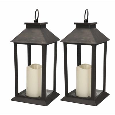 Lantaarn - 2x - zwart - kaars met LED verlichting - 33 cm - LED - stompkaars in lantaarn - woondecor Lantaarn - 2x - zwart - kaars met LED verlichting - 33 cm - LED - stompkaars in lantaarn - woondecor