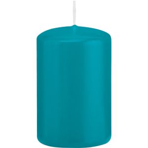 1x Turquoise blauwe cilinderkaarsen/stompkaarsen 5 x 8 cm 18 branduren   -