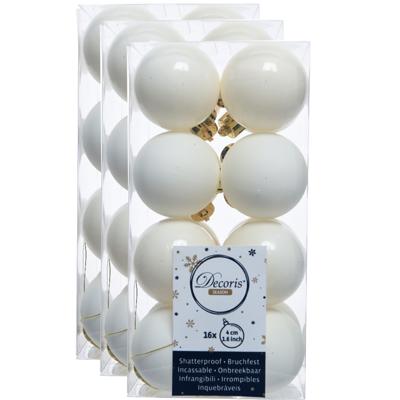 Decoris kleine kerstballen - 48x st - wol wit - 4 cm - kunststof - onbreekbare kerstballen