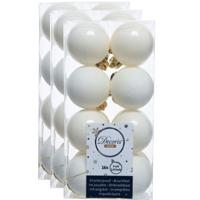 Decoris kleine kerstballen - 48x st - wol wit - 4 cm - kunststof - onbreekbare kerstballen