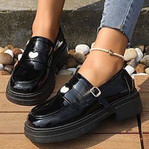 Dames Muiltjes Instappers Grote maten Klassieke instappers Buiten Werk Dagelijks Effen Kleur Platte hak Vierkante Teen Modieus leuke Style Basic Imitatieleer Leegloper Zwart Lightinthebox