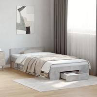 Bedframe met lade bewerkt hout betongrijs 75x190 cm