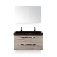 Seville Badmeubelset 100 cm - Craft Oak - Wastafel Lucca 2 kraangaten - met Spiegelkast