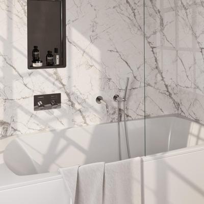 BRAUER Stripe Thermostatische Badkraan - drukknoppen - SET 03 - inbouw - uitloop - staaf handdouche - doucheslang - wandaansluitbocht - chroom 5-CE-363