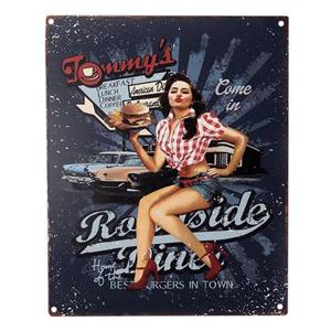 Clayre & Eef Tekstbord 20x25 cm Blauw Ijzer Tommy&apos;s Roadside Diner