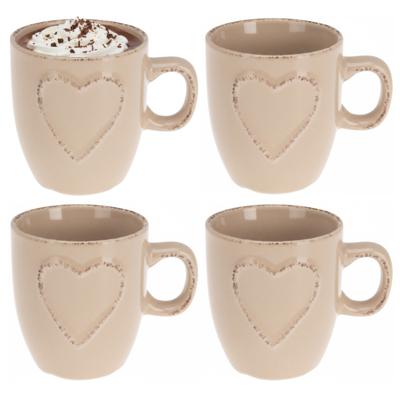 Siaki mokken set Heart - 4x - beige - 150 ml - koffie / thee - keramiek Siaki mokken set Heart - 4x - beige - 150 ml - koffie / thee - keramiek