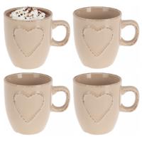 Siaki mokken set Heart - 4x - beige - 150 ml - koffie / thee - keramiek
