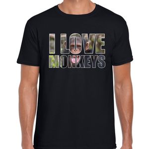 Tekst t-shirt I love chimpanzee monkeys met dieren foto van een chimpansee aap zwart voor heren