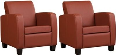 Set van 2 Donkercognac leren landelijke fauteuils Joy - poot hout bruin - Toledo Leer Terra (donkercognac leer)
