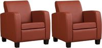 Set van 2 Donkercognac leren landelijke fauteuils Joy - poot hout bruin - Toledo Leer Terra (donkercognac leer)