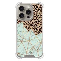 iPhone 15 Pro shockproof hoesje - Luipaard marmer mint