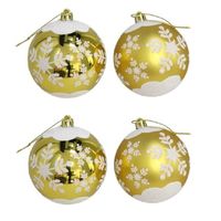Gerimport Kerstballen - goudkleurig - 4ST - gedecoreerd - D8 cm - kunststof   -