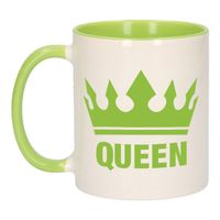 Cadeau Queen mok/ beker groen wit 300 ml - feest mokken - thumbnail