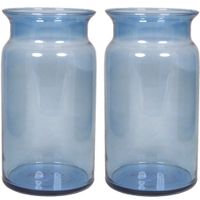 Set van 2x stuks glazen melkbus vaas/vazen blauw 7 liter smalle hals 16 x 29 cm