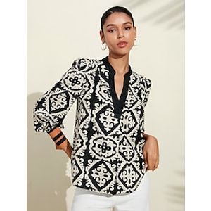 satijnen Eden Marokkaanse zwart-wit bedrukte blouse