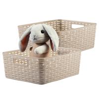 Opbergmand - 2x - Kastmand - rotan kunststof - beige - 12 Liter - 30 x 37 x 13 cm - thumbnail