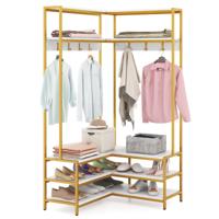 Hoek Kledingrek Open Planken 7 Haken Solide Metalen Frame Anti-Kantelset Organiser voor Slaapkamer Garderobe