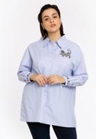 Yoek Gestreepte blouse met borduursel | Licht Blauw | Maat 58/60