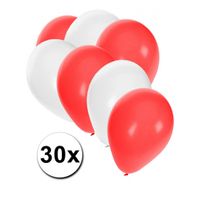 Feestartikelen 30x ballonnen rood wit - thumbnail