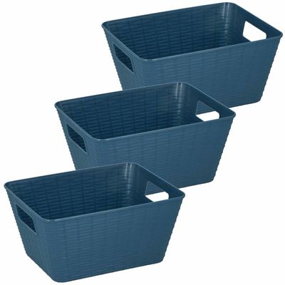 3x Stuks kunststof opbergmandjes blauw 26 x 20 x 13 cm