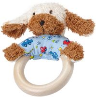 Käthe Kruse houten grijpring hondje 15 cm blauw - thumbnail