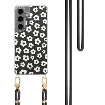 Samsung Galaxy S24 Plus hoesje met zwart koord - Retro bloempjes
