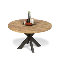 Eettafel (rond 130cm - poot 10x5cm) Steelwood - Seasoned Brown/Metaal Zwart - thumbnail