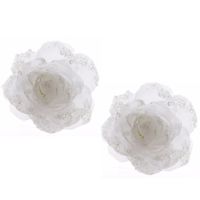 4x stuks kerstboom decoratie rozen bloemen winter wit 14 cm