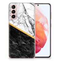 Samsung Galaxy S21 | TPU | Siliconen hoesje | Marmer Wit Zwart - Origineel Cadeau Man