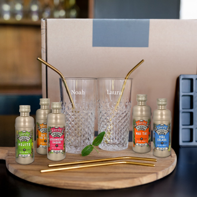 Cocktail pakket met gegraveerde glazen