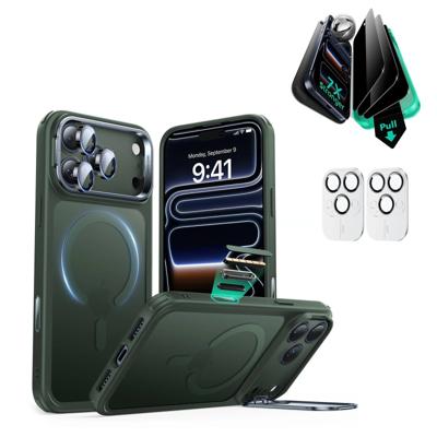 iPhone 17 Pro Bundle Classic Hybrid Magnetic Case (Camera Control, Stash Stand) and Armorite Privacy Screen Protector - Frosted Green