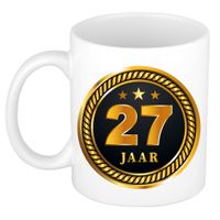 27 jaar cadeau mok / beker medaille goud zwart voor verjaardag/ jubileum - thumbnail