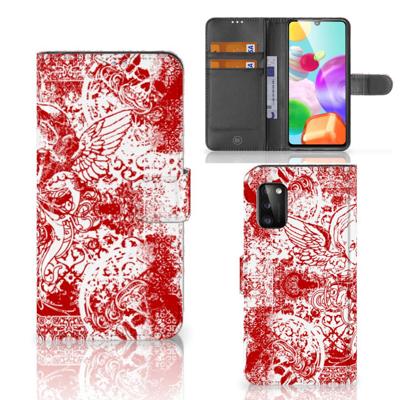 Telefoonhoesje met Naam Samsung Galaxy A41 Angel Skull Rood | Portemonnee hoesje