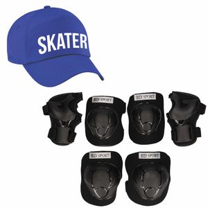 Set van valbescherming voor kinderen maat S / 4 tot 5 jaar met een stoere SKATER pet blauw