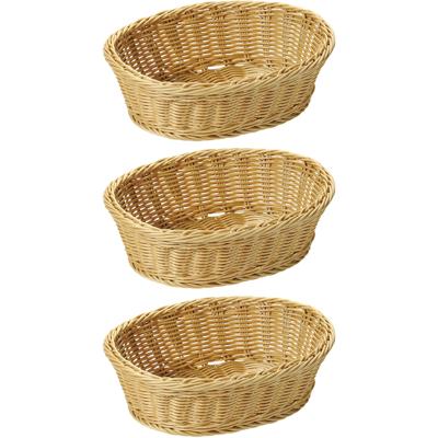 Gevlochten mandje - 3x - ovaal - 23 x 29 x 9,5 cm - fruitmand/broodmand - Tafel dekken