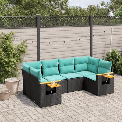 6-delige Loungeset met kussens poly rattan zwart