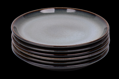 Set van 6 ontbijtborden - 22 cm - Porto - blauw met groen - normale rand - Portugees stoneware