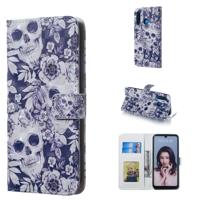 Schedel en bloem patroon 3D horizontale Flip lederen case voor Huawei P30 lite met houder & kaartsleuven & foto frame & portemonnee