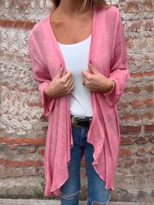 Casual Plain Loose Cotton And Linen Shirt