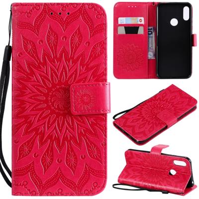 Zon reliëf patroon horizontale Flip lederen case voor Huawei Honor spelen 8A/Y6 (2019) met kaartsleuf & houder & portemonnee & Lanyard (rood)
