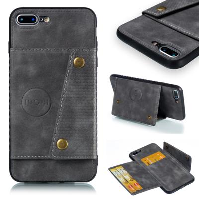 iPhone 7 Plus & 8 Plus magnetisch PU leren back cover Hoesje met opbergruimte voor pinpassen (grijs)