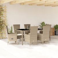 7-delige Tuinset met kussens poly rattan beige