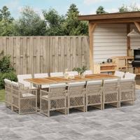 15-delige Tuinset met kussens poly rattan beige