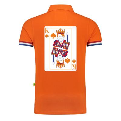 Koningsdag verkleed poloshirt heren - Konings kaart - oranje - achterkant bedrukt