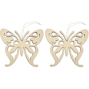 2x Houten vlinders 16,5 x 14 cm ophang decoratie