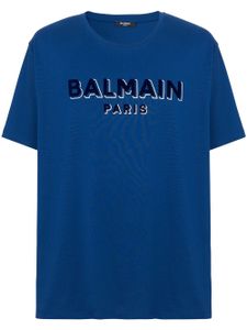 Balmain t-shirt en coton biologique à logo floqué - Bleu